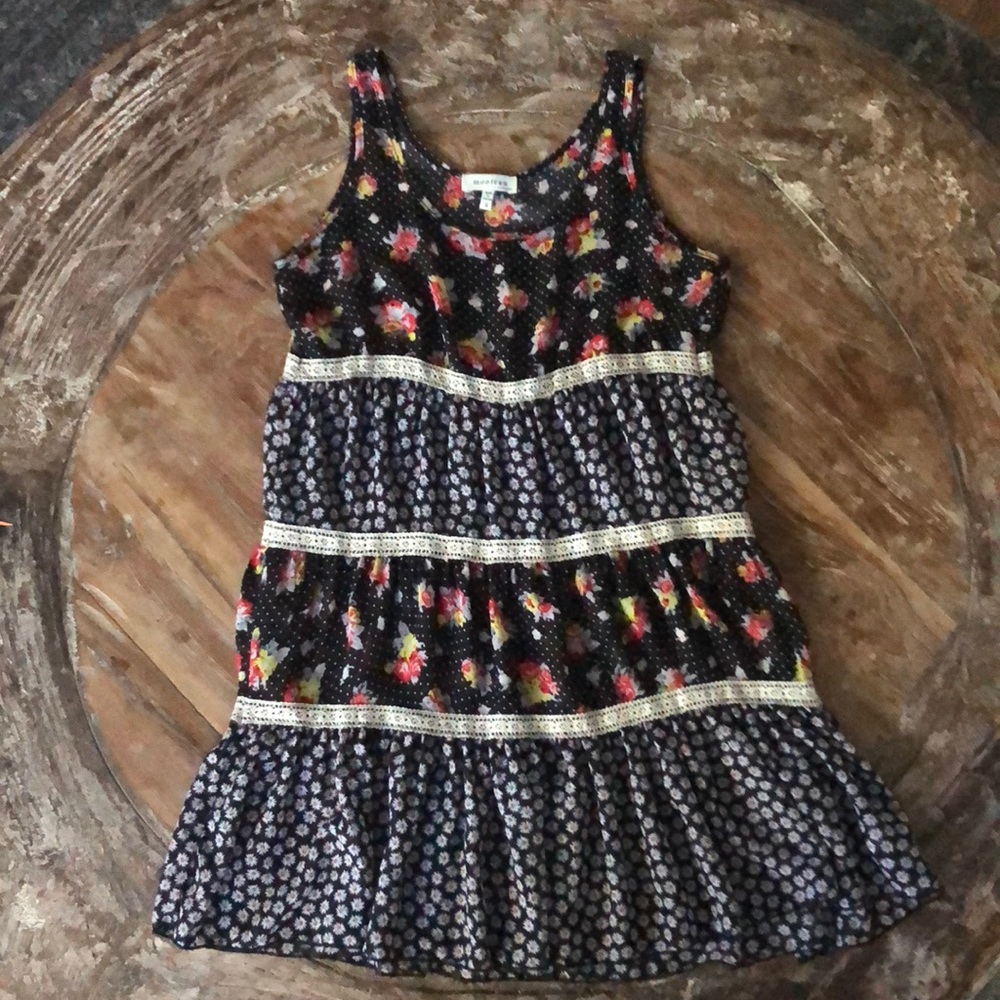 Monteau black floral mixed pattern dress